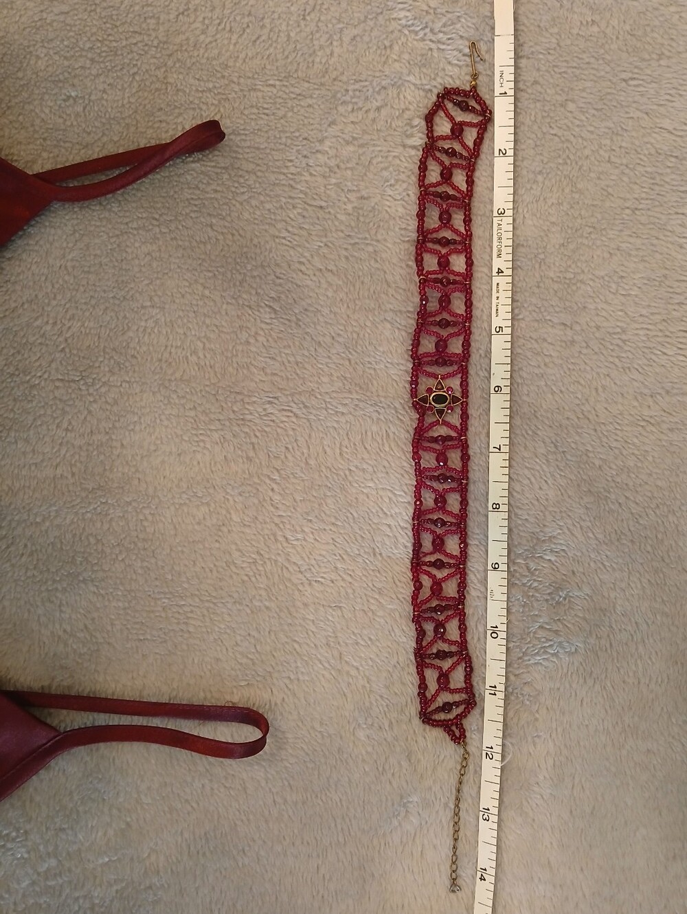 Vintage Whimsygoth Beaded Garnet Choker Necklace Gold Gothic Lattice 12"-14" - Picture 7 of 10